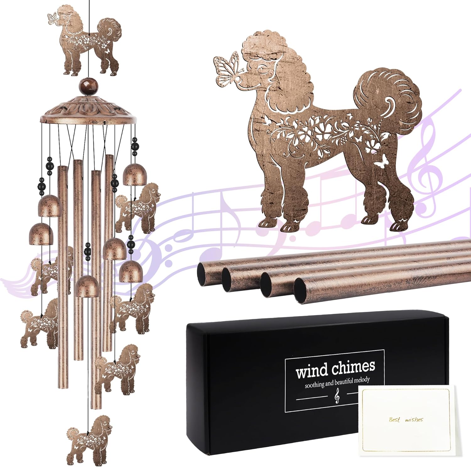 Poodle Wind Chime for Outside, Poodle Gifts for Women Men, Metal Dog Wind Chime Yard Art, Birthday Gift, Soothing Home Garden Patio Outdoor Indoor Decor for Dog Lover