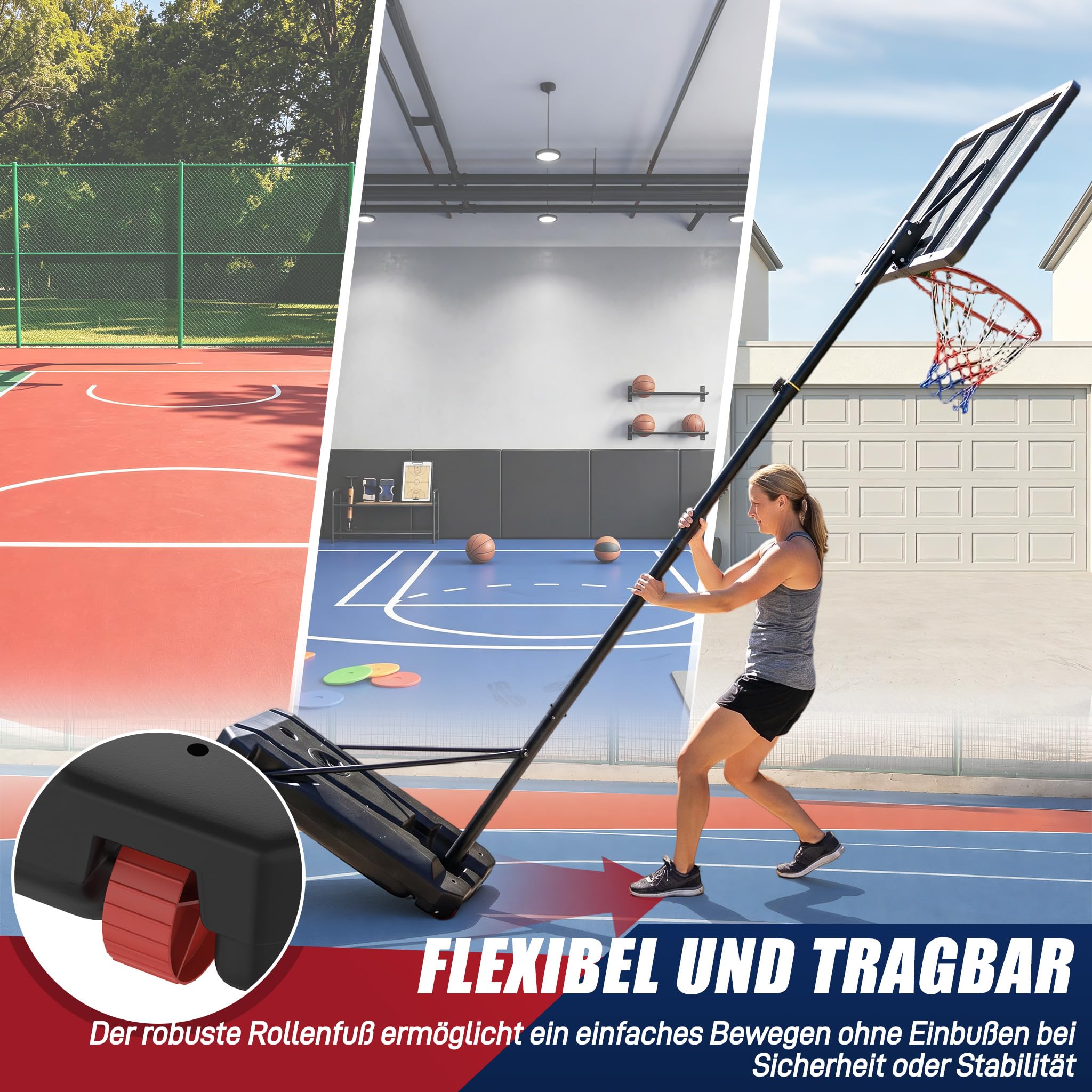 YRHome Basketballkorb PE-Rahmen Outdoor Basketballkorb Nachfüllbare Basis Basketballständer 150-260cm höhenverstellbar mit eingebaute Räder Für Erwachsene