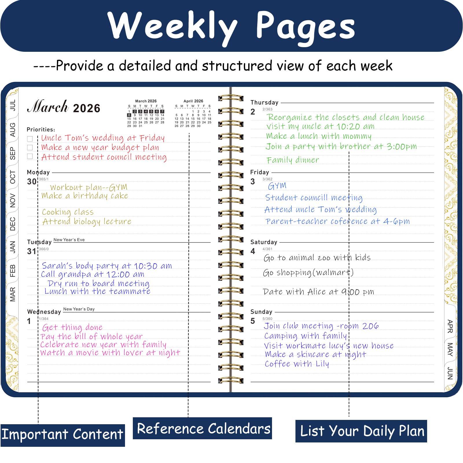 Planner 2025-2026, agenda settimanale e mensile con copertina rigida, con linguette mensili, da luglio 2025 a giugno 2026, tasca interna, formato A5, 15,7 x 21,6 cm, perfetto per ufficio, casa, scuola