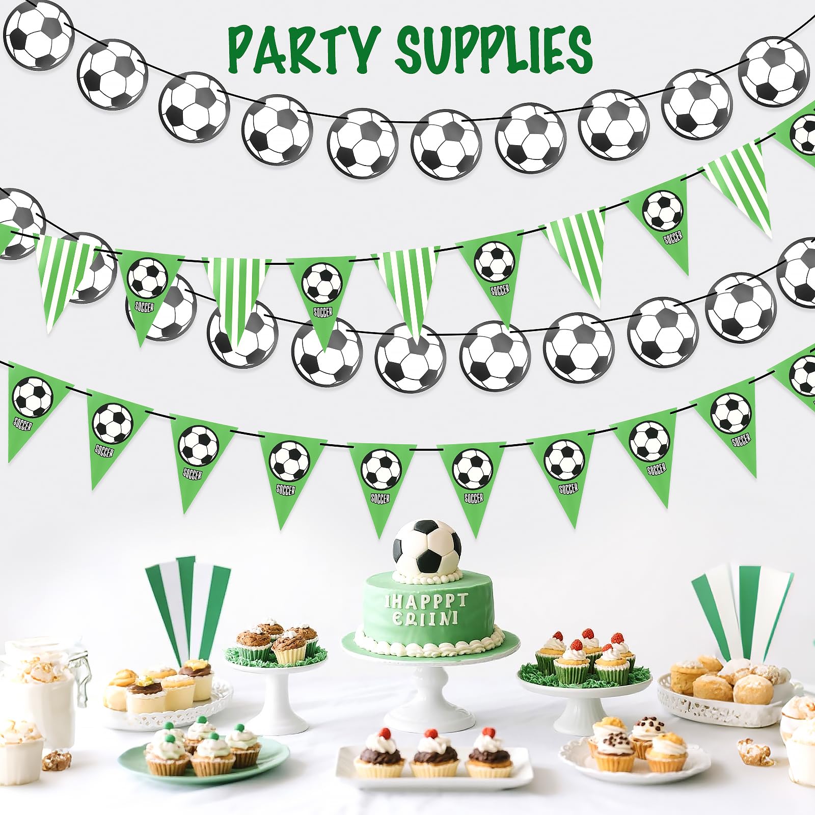 Décorations pour fête de football Bannière en fanion, guirlande triangulaire sur le thème du sport, 4 pièces de 20 mètres de banderoles en papier sur le thème du football, pour les fans de football
