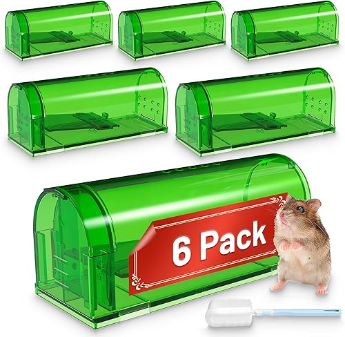 Trampas reutilizables para ratones humanas, trampa para ratones vivos que no matan en interiores para el hogar, trampas para roedores con cepillo de