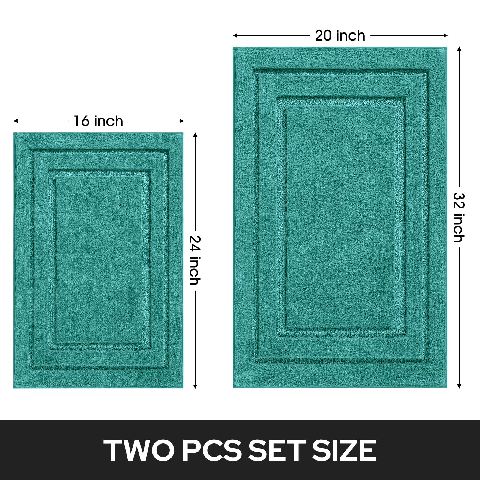 HOMEIDEAS Lot de 2 tapis de salle de bain super doux et absorbants, en microfibre antidérapante, lavable en machine (50,8 x 81,3 cm + 40,6 x 61 cm, bleu sarcelle)