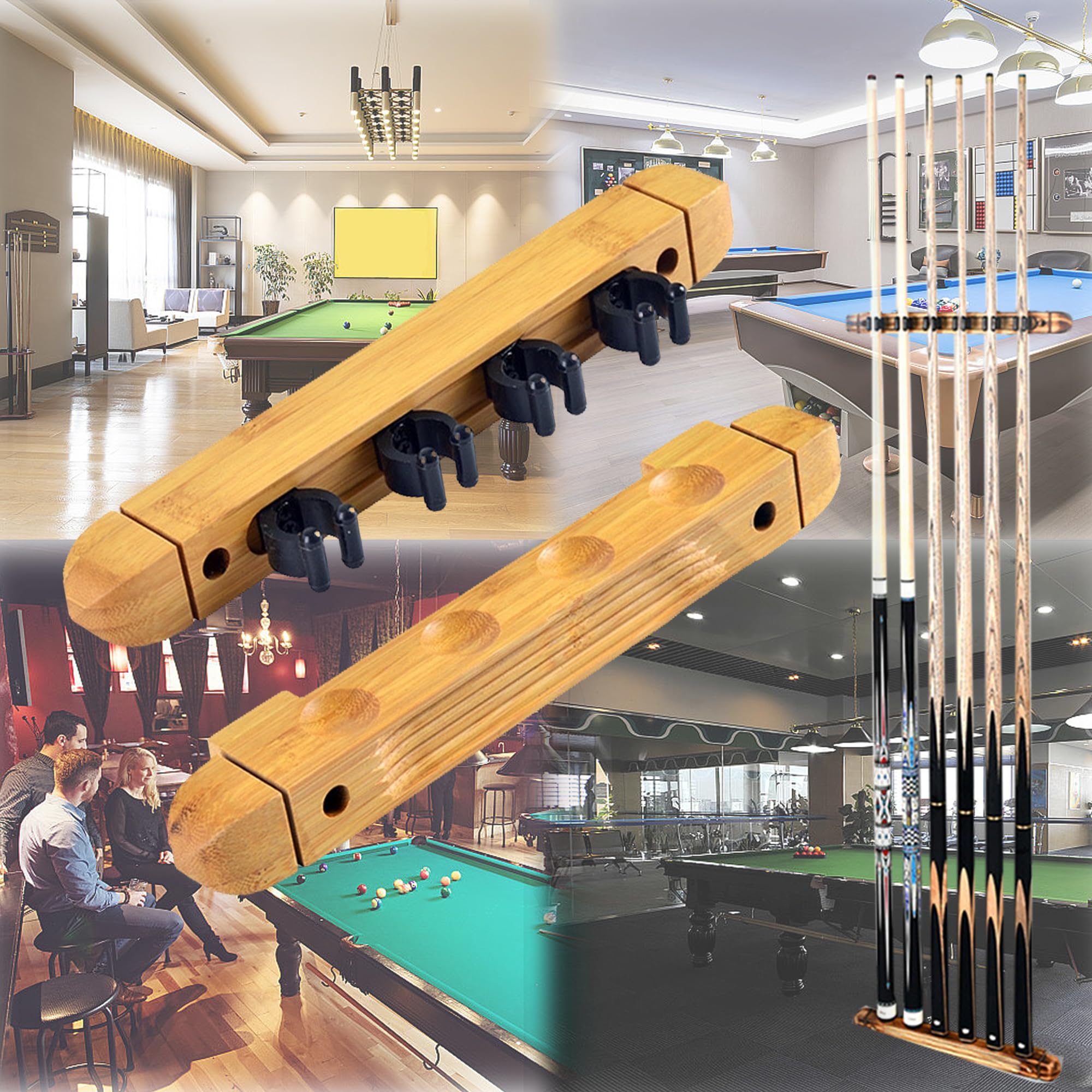 4 Agujeros Marco De Palo De Piscina Colgante De Pared, Almacenamiento Para 4 Tacos, Oporte Para Tacos De Billar, Mesa De Billar Soporte De Madera, Accesorios De Billar Para Hogares y Clubes
