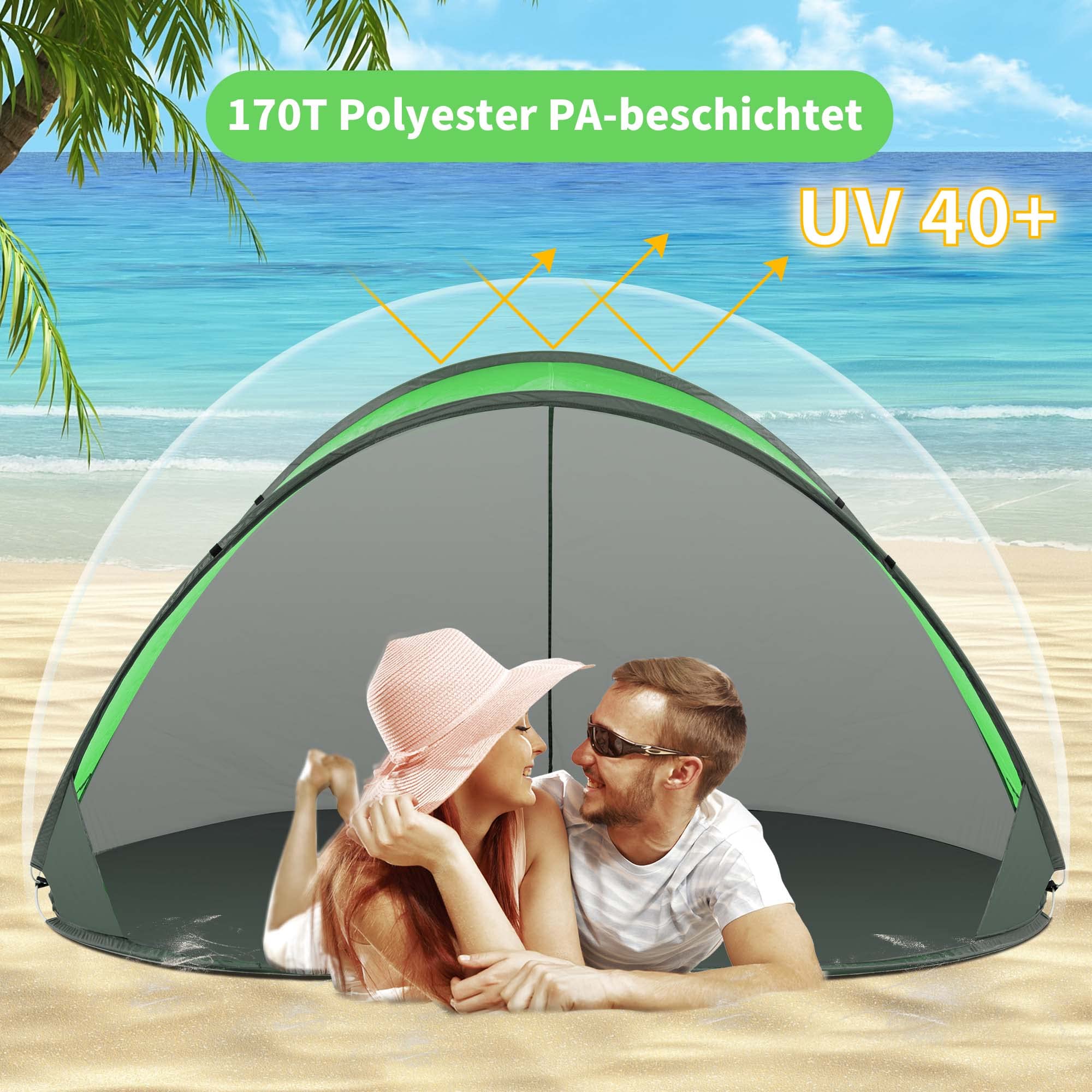 Duhome Strandmuschel Pop Up Strandzelt UV-Schutz Wurfzelt Wetter- und  Sichtschutz Schneller Aufbau Campingzelt fr Familien Strand Camping, Grn  : Amazon.de: Sport & Freizeit