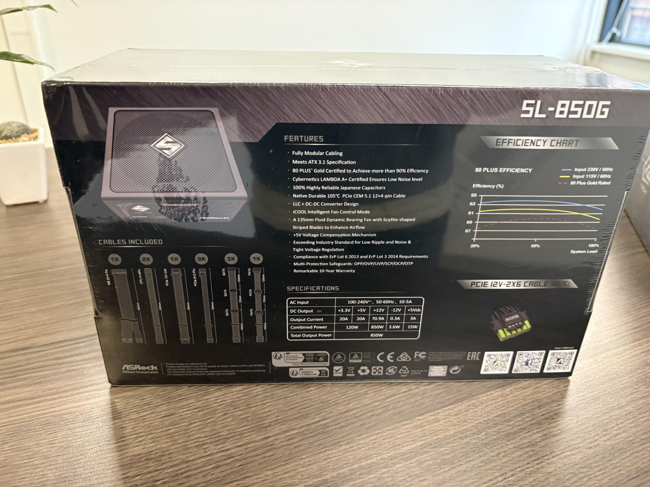 ASRock Steel Legend SL-850G, alimentatore ATX, 850 W, 80+, oro, nero