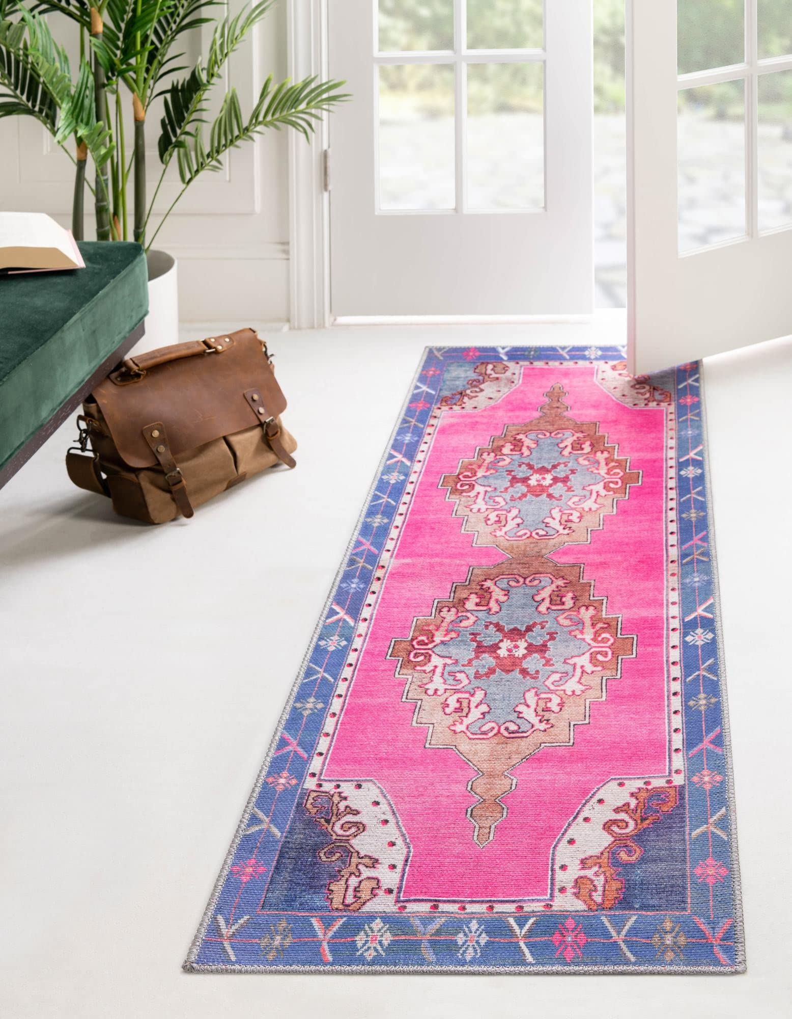 Rugs.com Timeless Collection Rug – 2' x 6' Runner Fuchsia Flatweave Rug Perfect for Hallways, Entryways