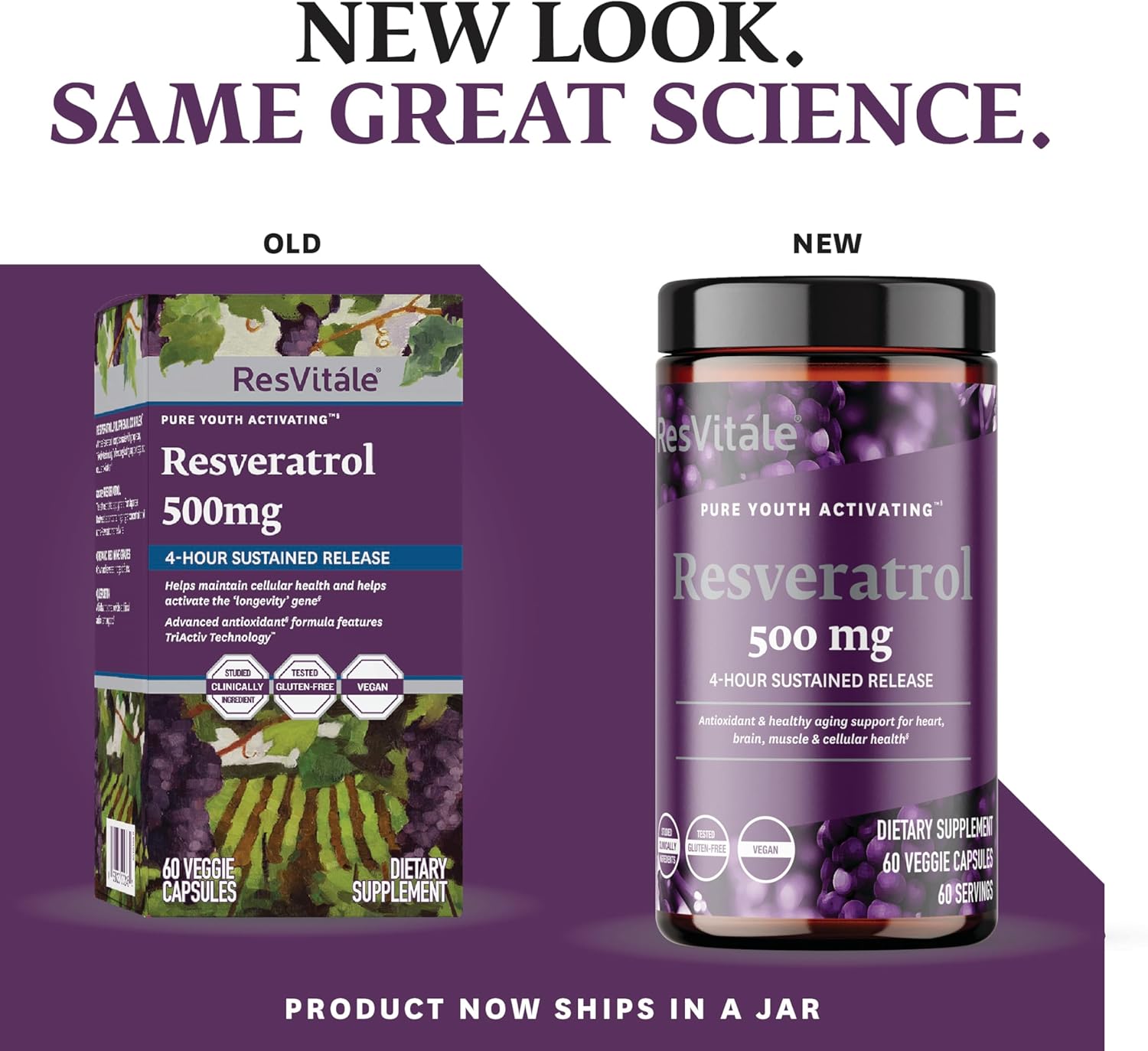 ResVitále Resveratrol 500 mg - Resveratrol Supplement for Men and Women - 60 Veggie Capsules