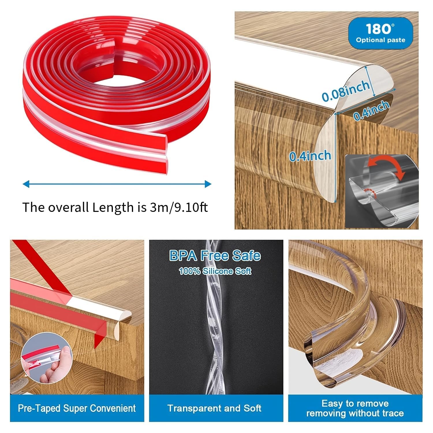 Dukaan 3 Meter Silicon Corner Protector for Baby Table Corners Edge Protector - Baby Proofing Safety Guards to Shield Infants from Sharp Edges Reliable and Durable Child Safety Corner Soft Bumpers - Image 4 thumbnail
