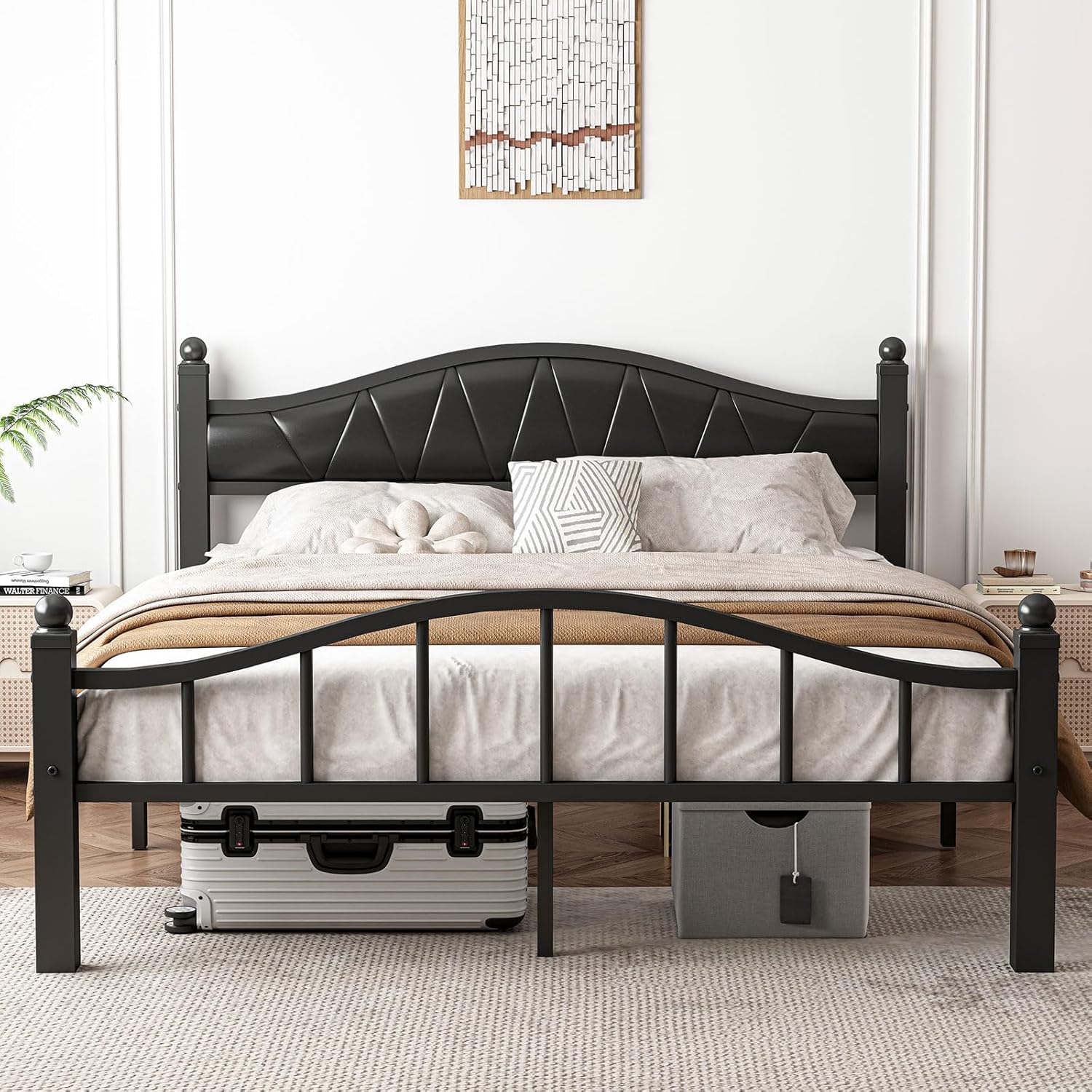 Bed Frames Queen Size with Headboard, Noise-Free Design Heavy Duty 1500lbs Support Tool-Free in 20 Min, No Box Spring Needed 12\" Under Storage INCOMPLETE