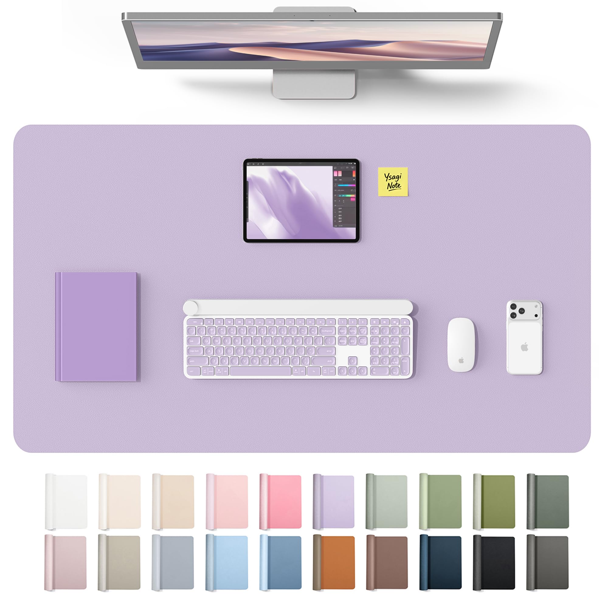 YSAGi Leather Desk Protector, Office Mat, Large Mouse Mat, Non-Slip PU Leather Blotter, Laptop Desk Mat, Waterproof Writing Pad for Office and Home(Light Purple, 40" x 24")
