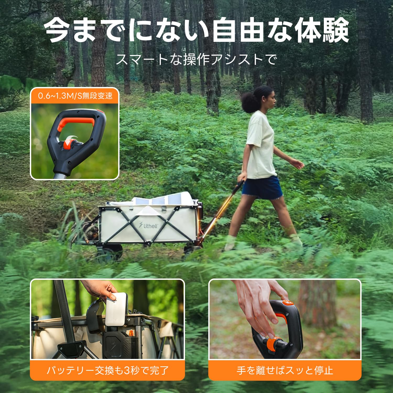 Amazon.co.jp: Litheli 電動キャリーワゴン 坂道運搬 大容量200L 耐