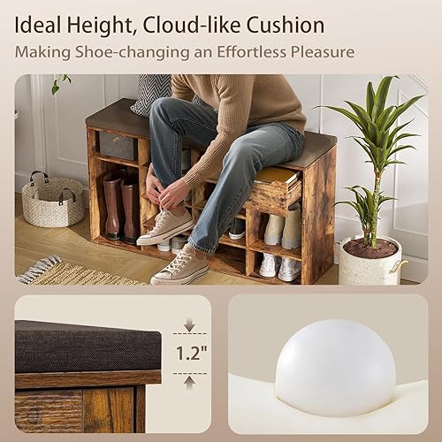 Miniatura 83 de DINZI LVJ Banco de zapatos, banco de almacenamiento de entrada con cajón y 8 cubículos, estantes ajustables, organizador de zapatos para sala de