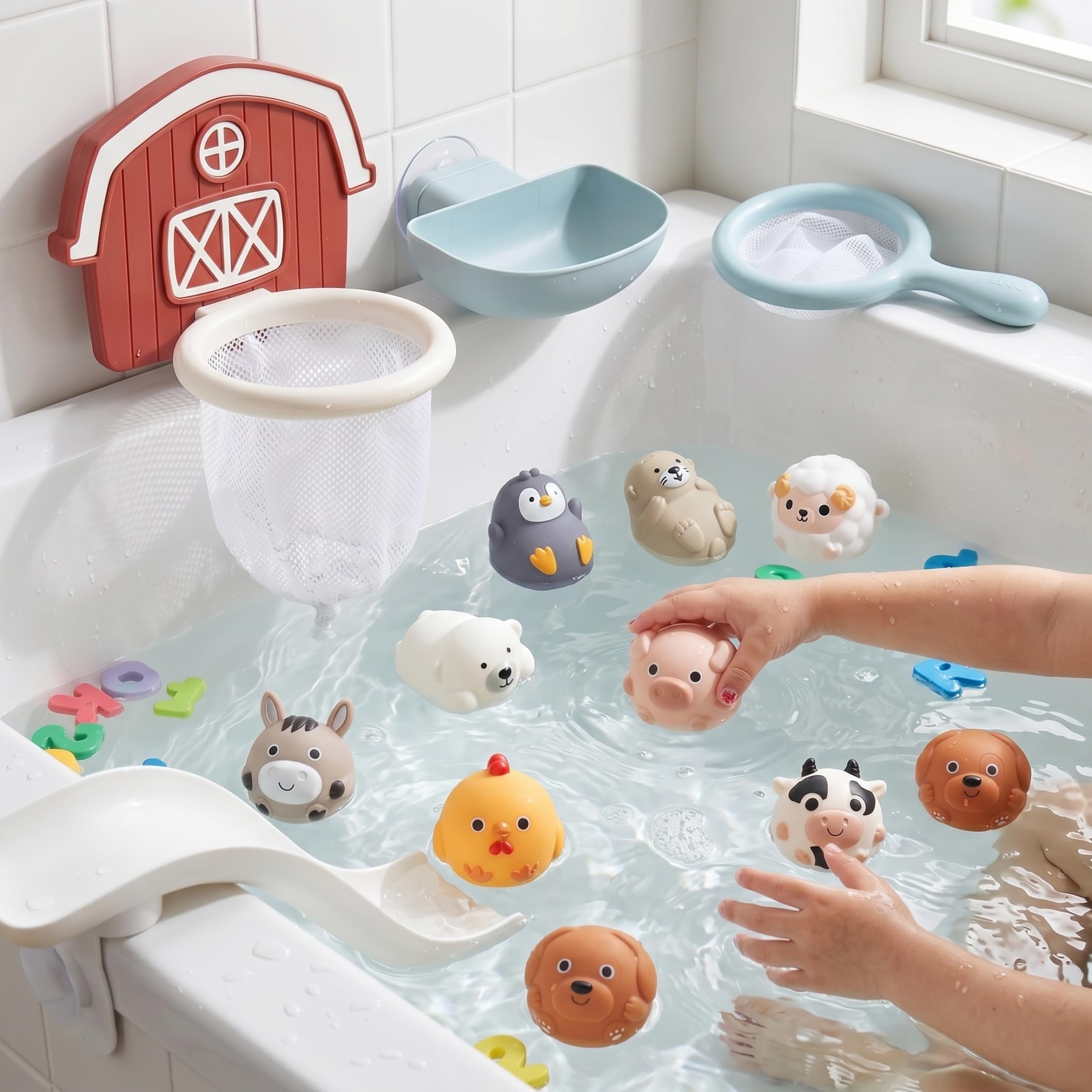 Set da 13 Pezzi di Giocattoli da Bagno per Bambini, Scivolo da Bagno per Neonati, Set di Giocattoli da Doccia per Neonati, da Gioco Acquatico per Vasca da o Piscina per Bambine e Bambini