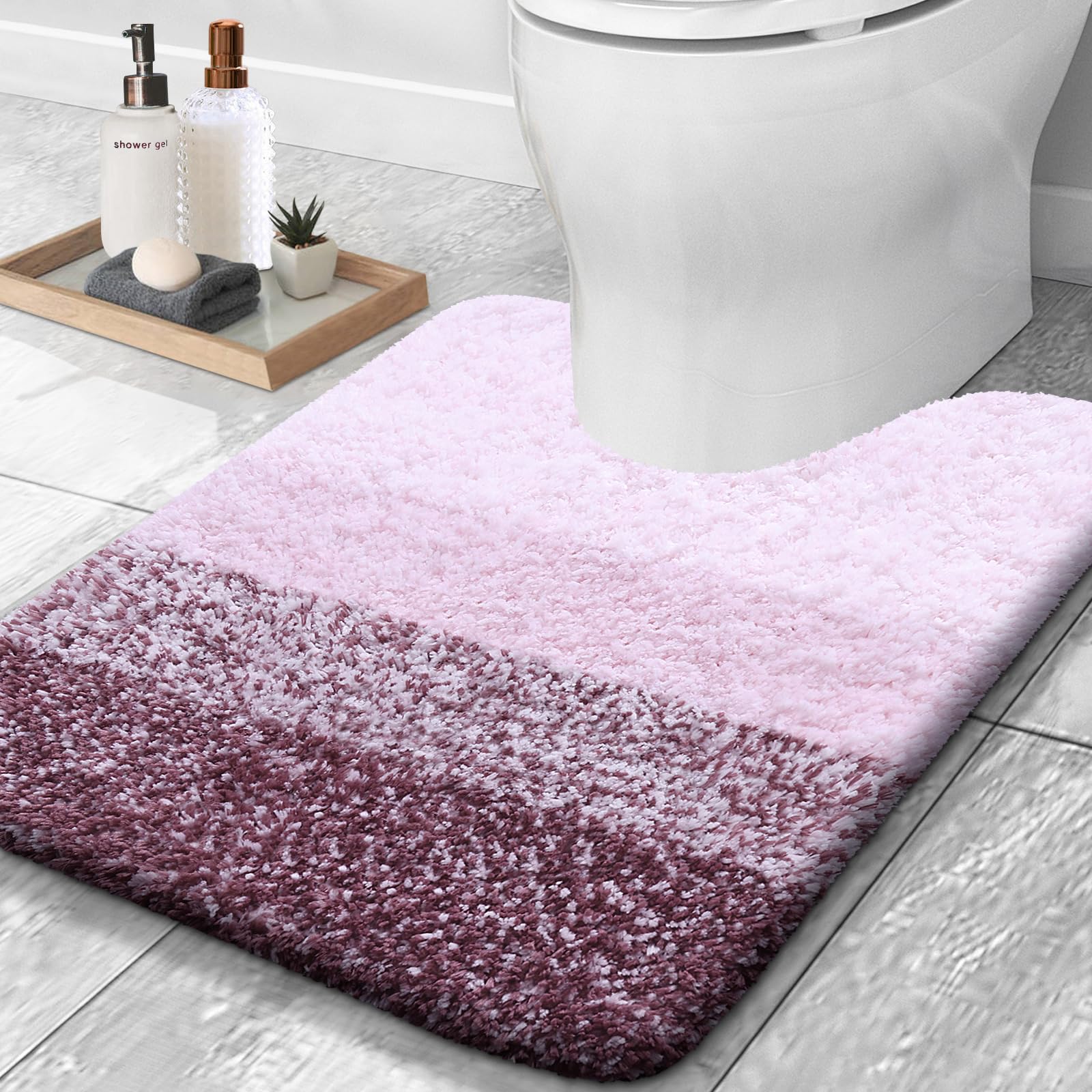 OLANLY Luxury Toilet Rugs U-Shaped 24x20, Extra Soft and Absorbent Microfiber Bathroom Rugs, Non-Slip Plush Shaggy Bath Mat, Machine Wash Dry, Contour