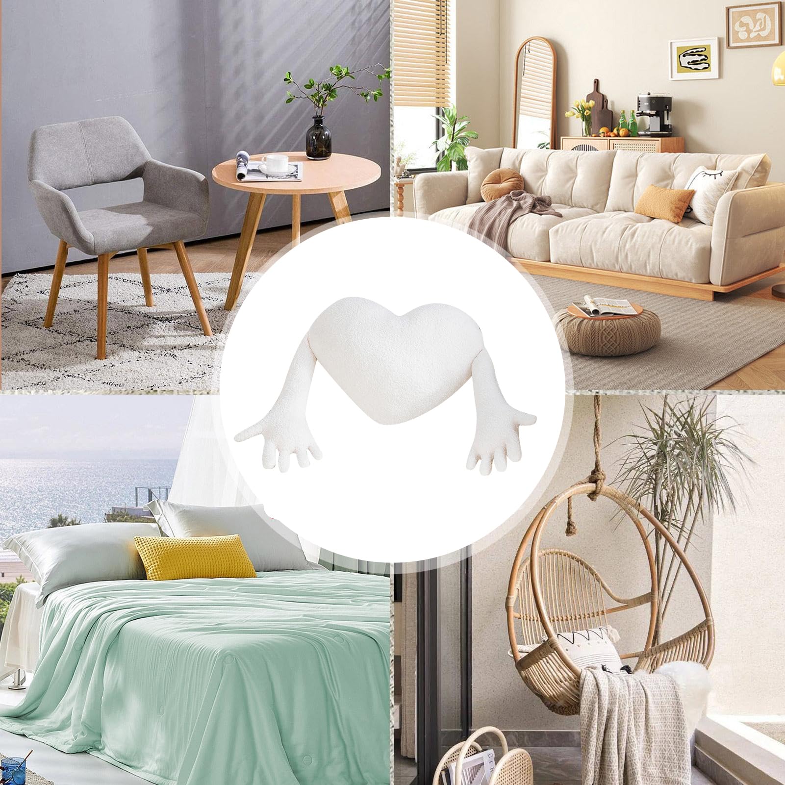 Cuscino a forma di cuore in peluche con braccia cuscino decorativo a forma di cuore imbottito confortevole e romantico decorazione per la stanza per auto, soggiorno, camera da letto