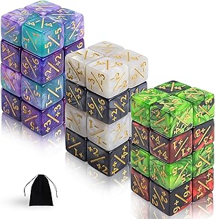 SLAKOZYT Juego de Dados de Token Magic The Gathering Glitter Sparkle Dice, Lealtad Dados Starry Marble D6 Dados compatibles (48 Noche Estrellada, Lila, Rojo, Verde, Negro y Blanco)