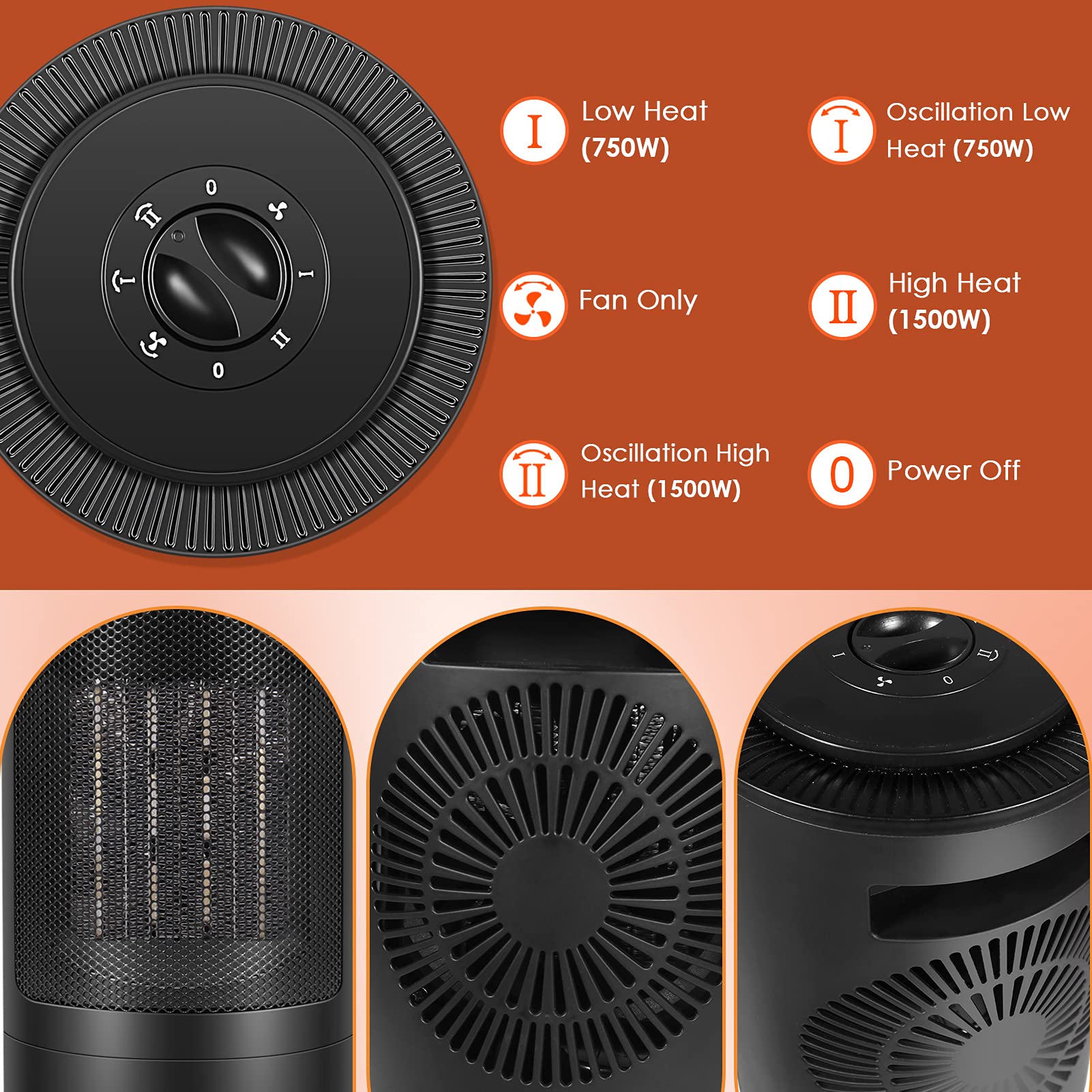 Amazon.com: Portable Electric Space Heater, 70° Oscillation Safety Quiet  Personal Heater, 1500W PTC Ceramic Heater with Over-Heat u0026 Tip-Over  Protection, Quiet Heat, Small Space Heaters for Bedroom and Office : Home u0026