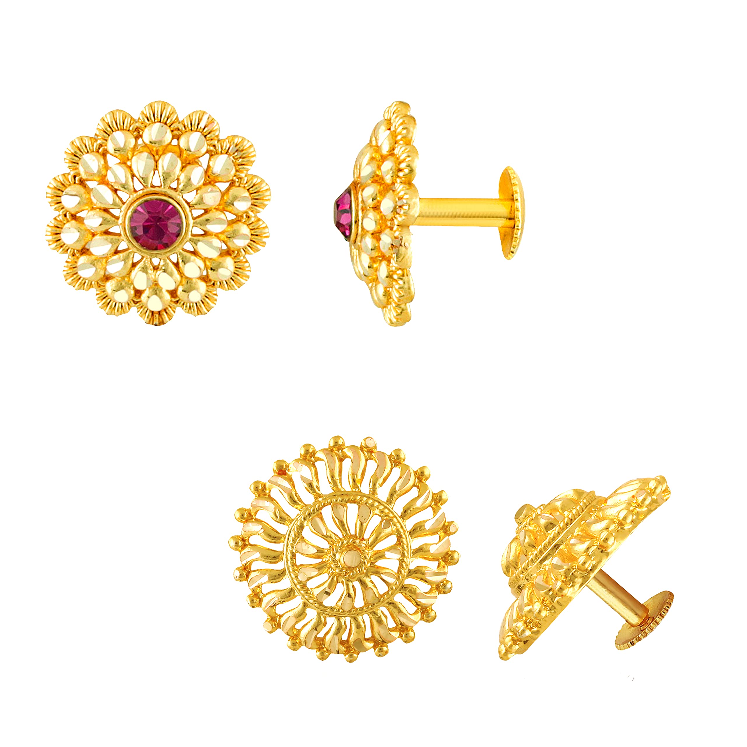 Traditional Temple 1 One Gram Gold 18k Copper Brass Ruby Meenakari South Indian Screw Back Studs Earrings Combo Set Pack Tops Stud For Women girls Latest -Ear rings combo-M134-image-28