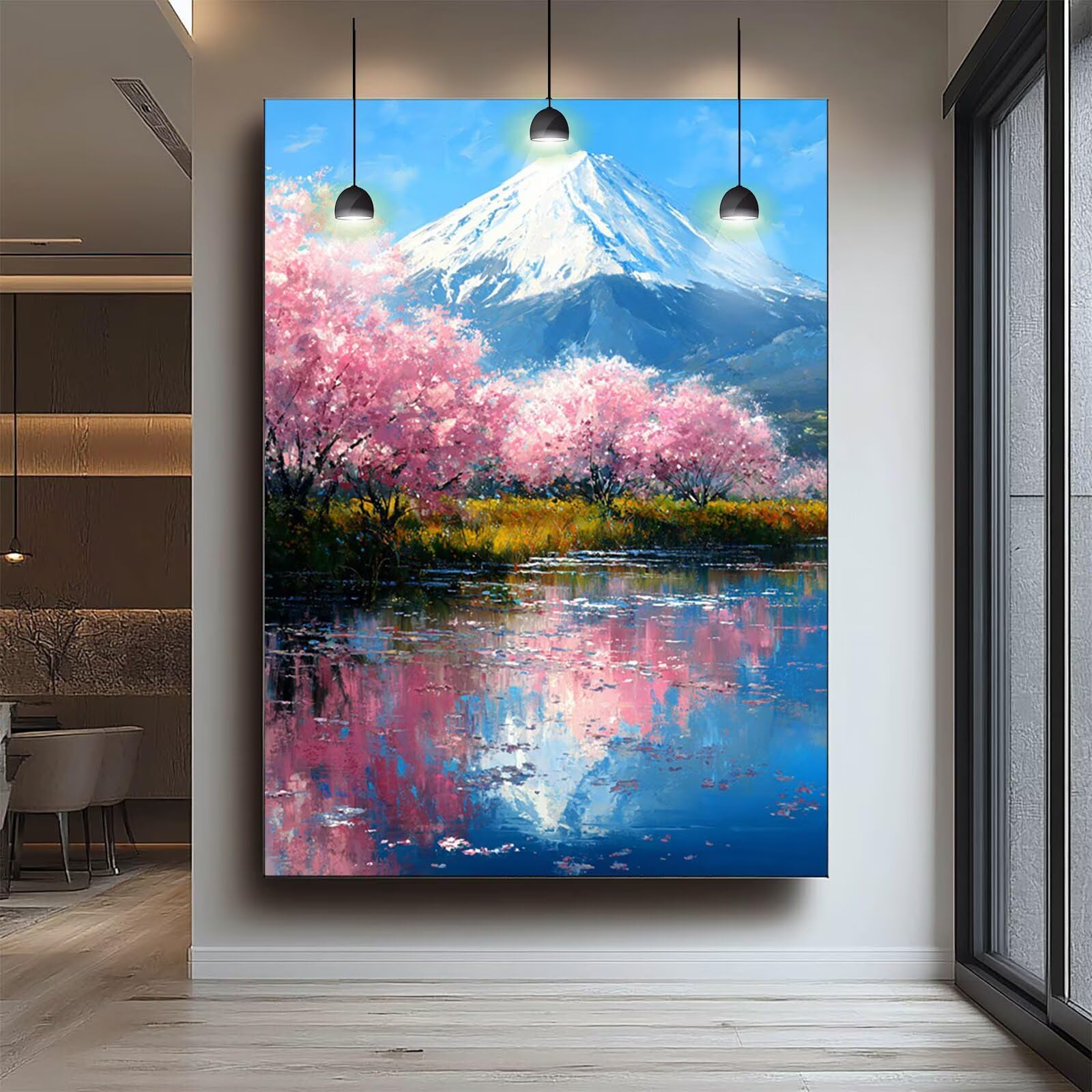 Mount Fuji Malarstwo Numery dla dorosłych Kwiaty wiśni Zestaw do malowania według numerów dla dorosłych 135 x 100 cm, ręczne malowanie na płótnie dla dzieci, malowanie według numerów z farbą akrylową