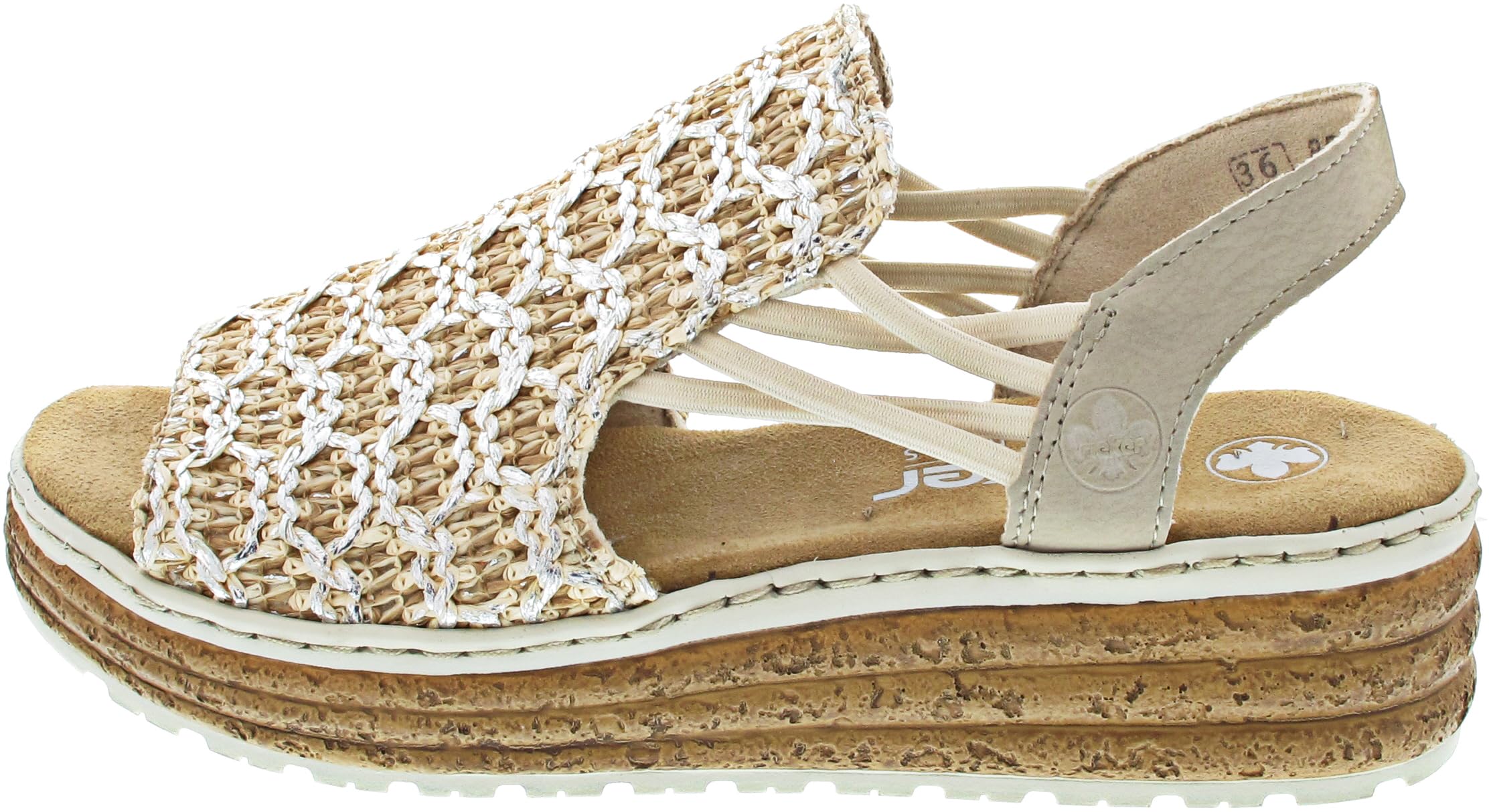 Rieker 62860 Women's Sandals, beige silver cliff, 4 UK