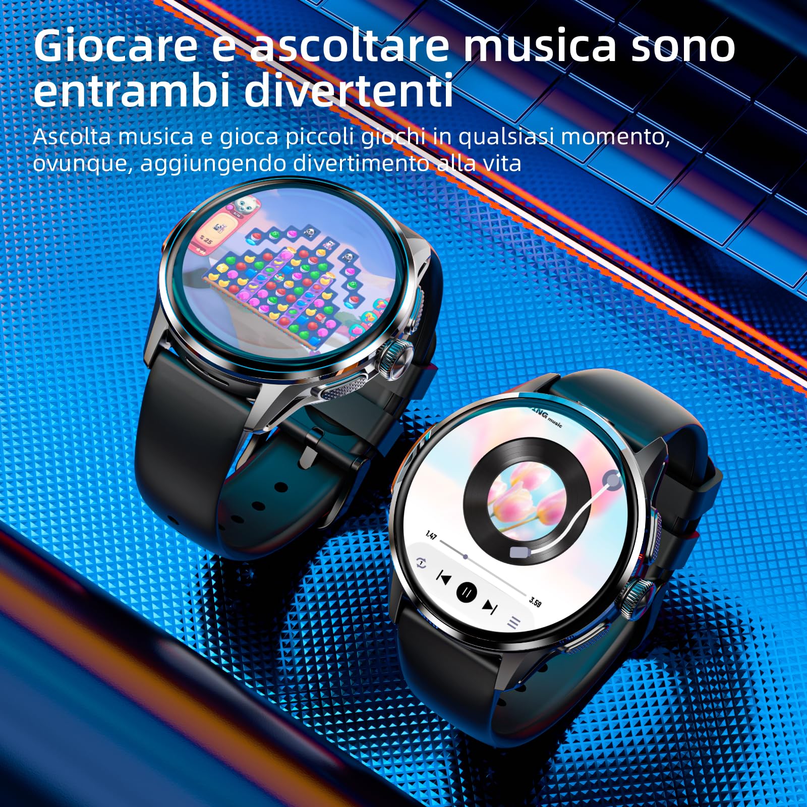 LOKMAT Smartwatch Android con scheda SIM 4G, schermo AMOLED da 1,6 pollici, 3 GB + 32 GB, per uomini e donne, con fotocamera girevole, WiFi, GPS, fitness tracker