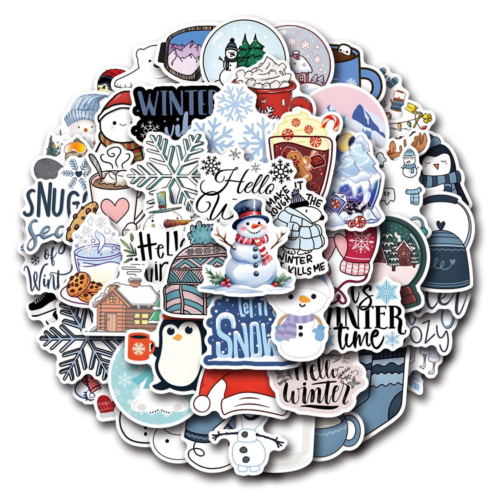 60PCS Winter-Themed Stickers for Kids,Waterproof Vinyl Winter Stickers for Decorating Laptops, Water Bottles, Notebooks, Christmas Party Gifts for