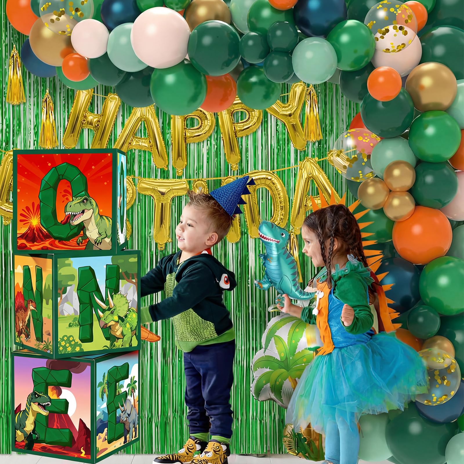 Dekoracje na 1. urodziny dinozaur urodziny pudełka na balony materiały jedna litera papier kreskówka pudełka na balony dla chłopca dziewczynki dziecka baby shower dekoracja tło rekwizyt