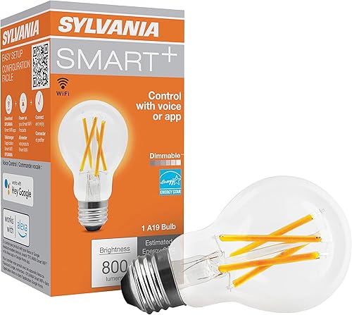 LEDVANCE Sylvania - Bombilla LED inteligente A19 con WiFi 75 W eficiente con filamento para Alexa Google Assistant Energy Star transparente 2700 K