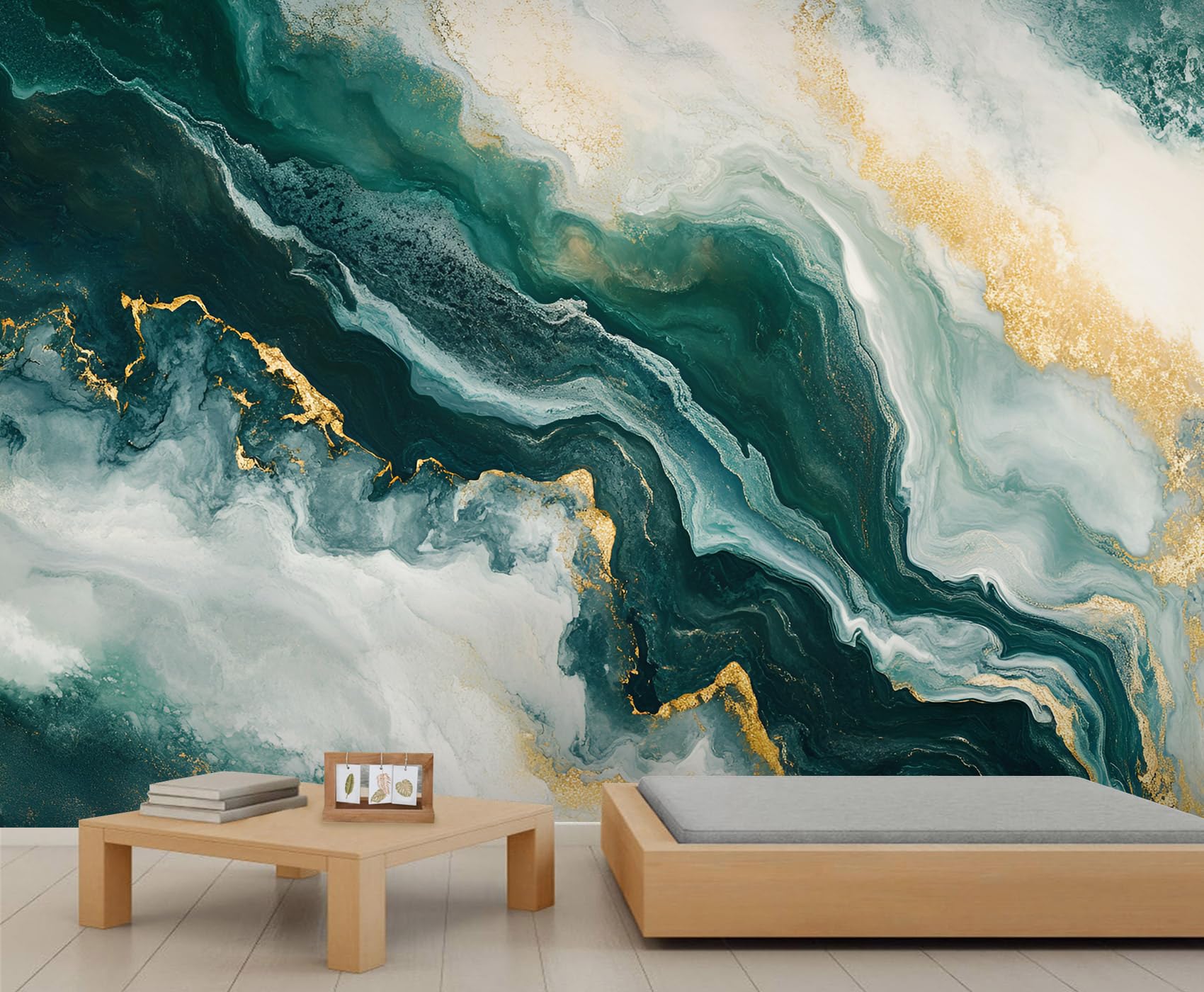 Emerald Green Gold Marble Wall Murals 250x175cm Modern Abstract Large Mural Luxury Mural Wallpaper for Bedroom Marble Wall Decor (Not Peel n' Stick)