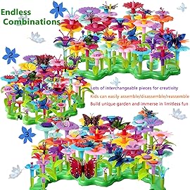 LANNEY Flower Building Toy Set, 200 Pcs Flower Garden Building Toys for Girls Boys 3 4 5 6 7 Year Old, Educational Stem Build Garden Toy, Kids Toddler Birthday Gift Ideas