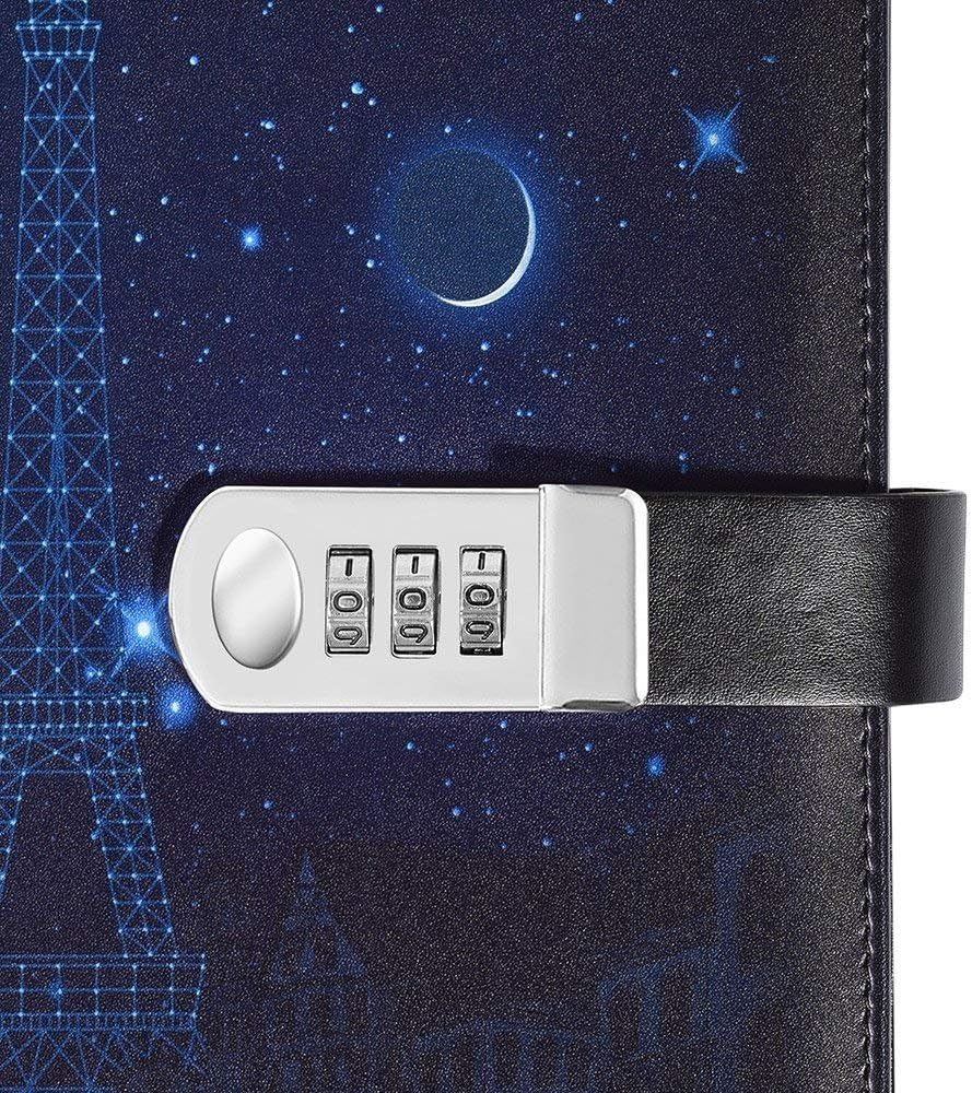 ToiM Sky Theme Journal with Password Lock, A5 PU Diary with Combination Lock Secret Notebook (C)