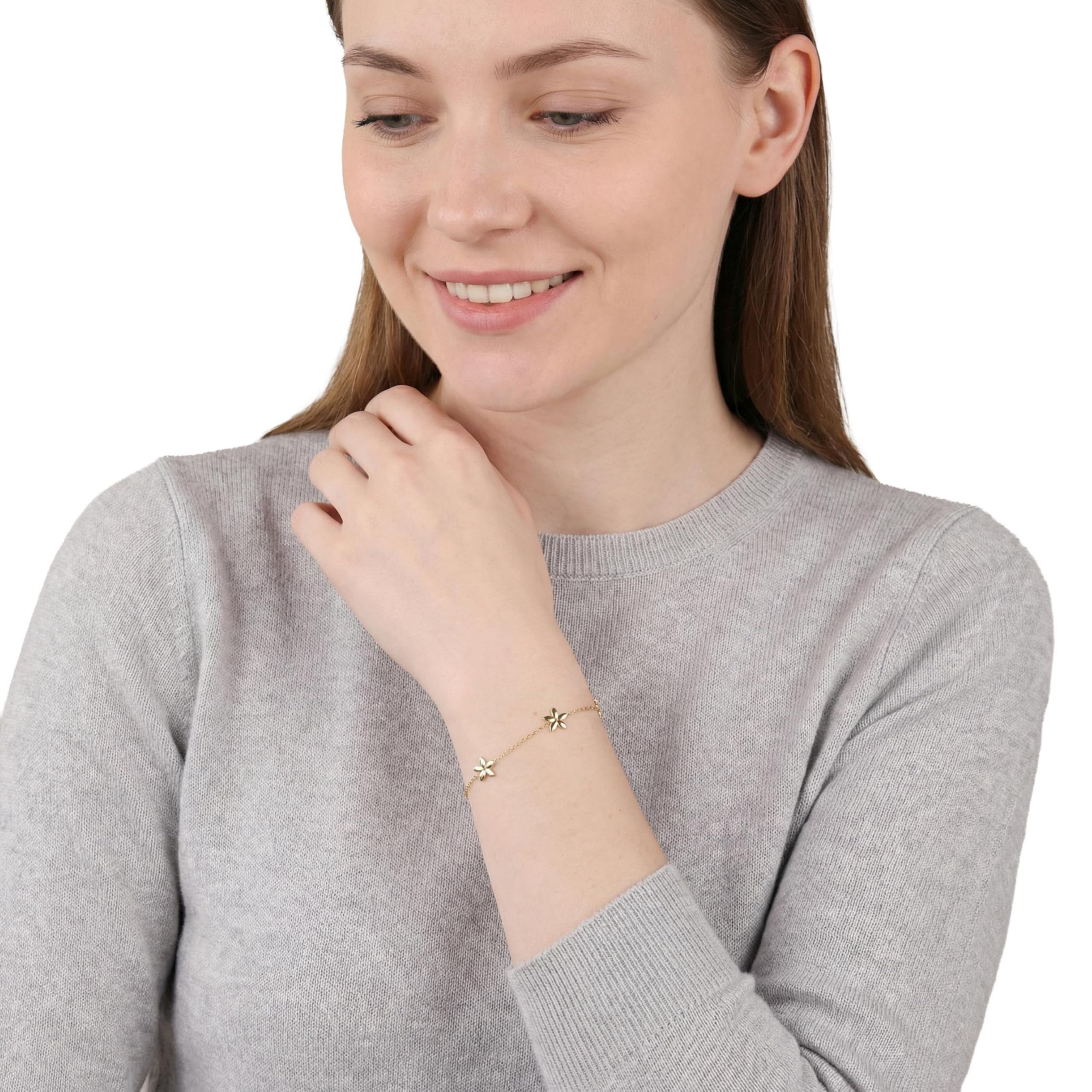 amor - Bracciale da Donna in Argento 925 - Placcato Oro/Dorato - Ciondolo a Fiore - AMR-B0014