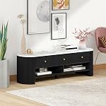 HOMCOM TV Stand with Storage, Modern TV Table with Marble-Effect Top, 3 Drawers and 2 Open Shelves for 32-65 Inch Television, Entertainment Center for Living Room, Black