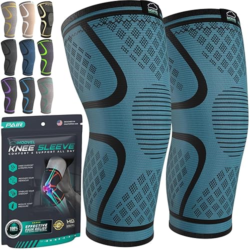 Vista 16 de Modvel Paquete de 2 rodilleras para mujeres y hombres – Rodilleras de compresión de entrenamiento para aliviar el dolor de rodilla, apoyo articular