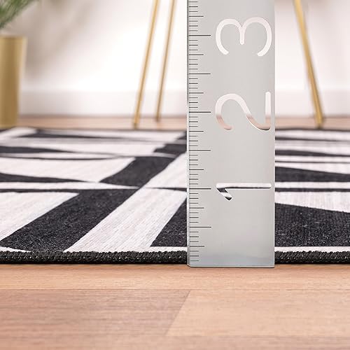 Miniatura 2 de Abani Parker Collection - Alfombra de área con diseño de cuadrados de alto contraste, color marfilnegro, 4 x 6 pies, fácil de limpiar, duradera para