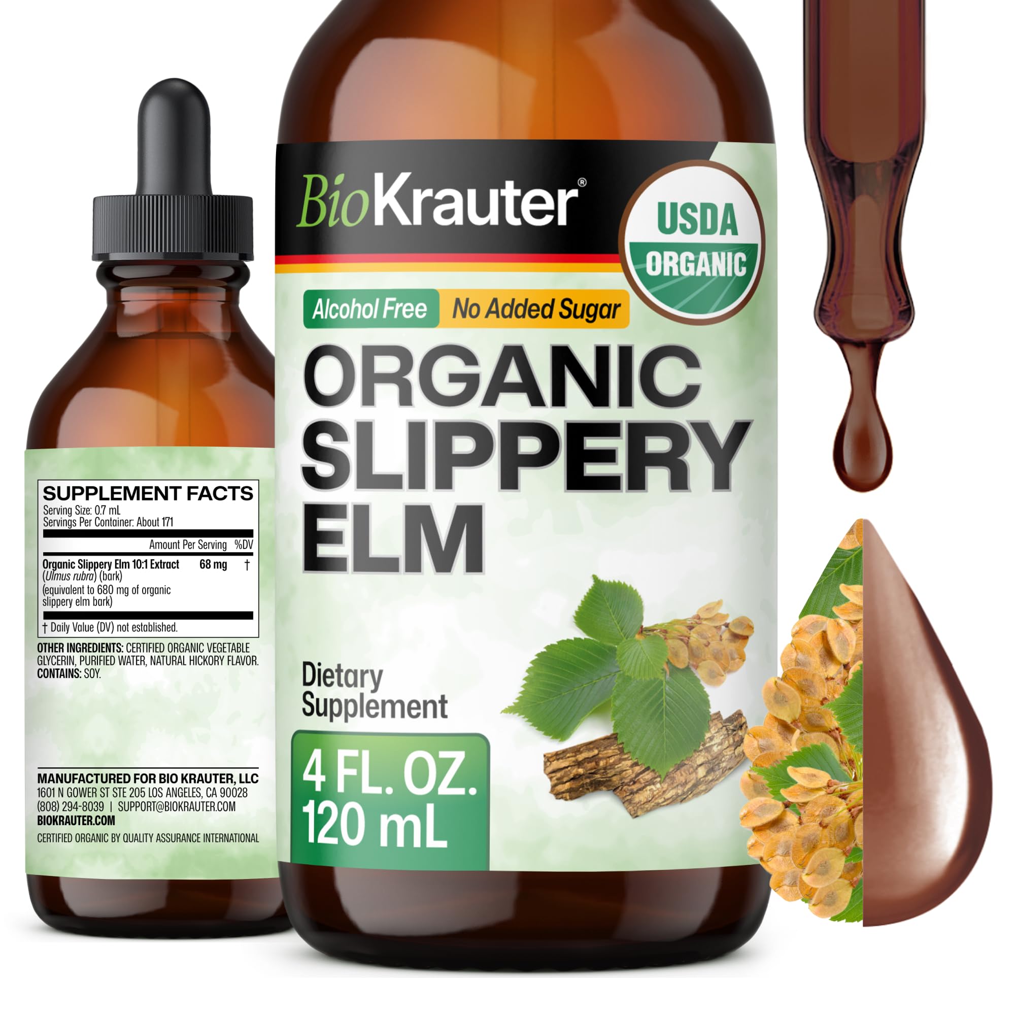 USDA Organic Slippery Elm for Digestive Support, Lung & Throat - 4 Fl.Oz