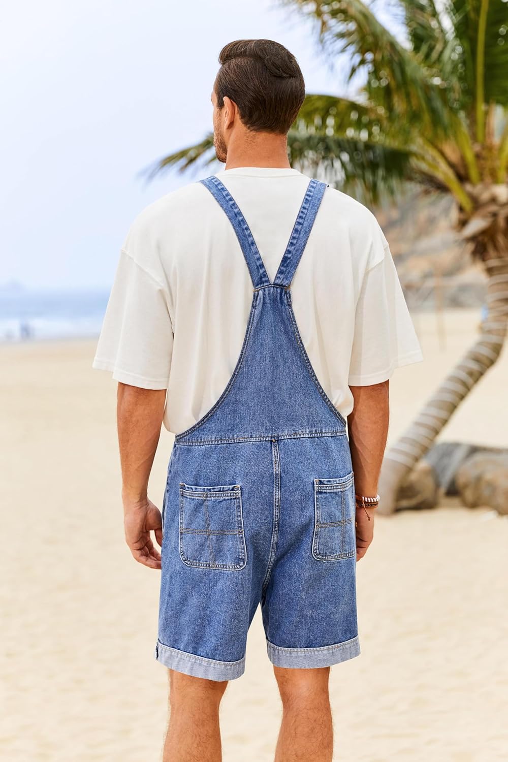 Karlywindow Mens Denim Bib Overall Shorts Loose Fit Summer Walk Shorts Above Knee Length Shortalls Jumpsuit Rompers - Image 3