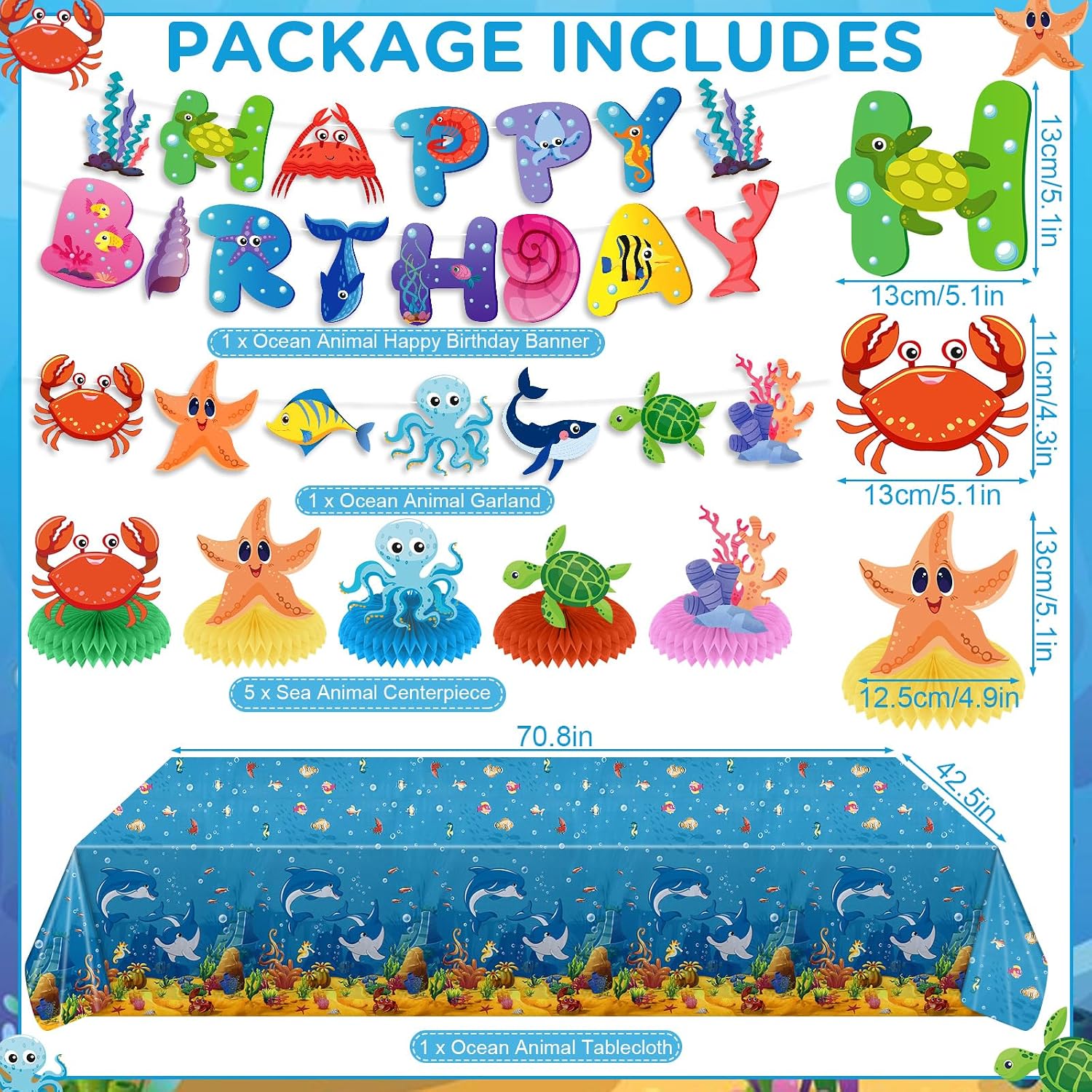 Under the Sea Birthday Party Decorations Ocean Animal Birthday Banner Sea Animals Centerpiece Shark SeaCreatures Tablecloth for Kids Underwater Fish Turtle Tropical Bday Baby Shower Party