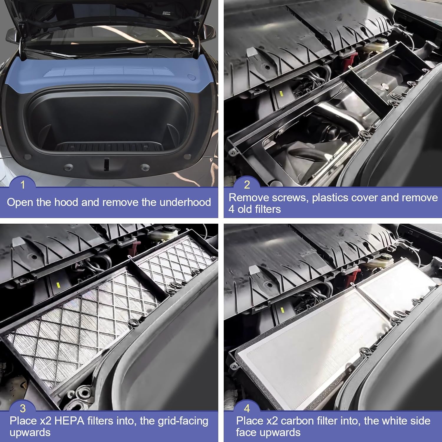 Kit de filtre d'habitacle HEPA pour Tesla Model Y avec charbon actif, filtre d'habitacle, filtre à air de cabine, filtre à pollen avec filtre à air extérieur à charbon actif, filtration à particules