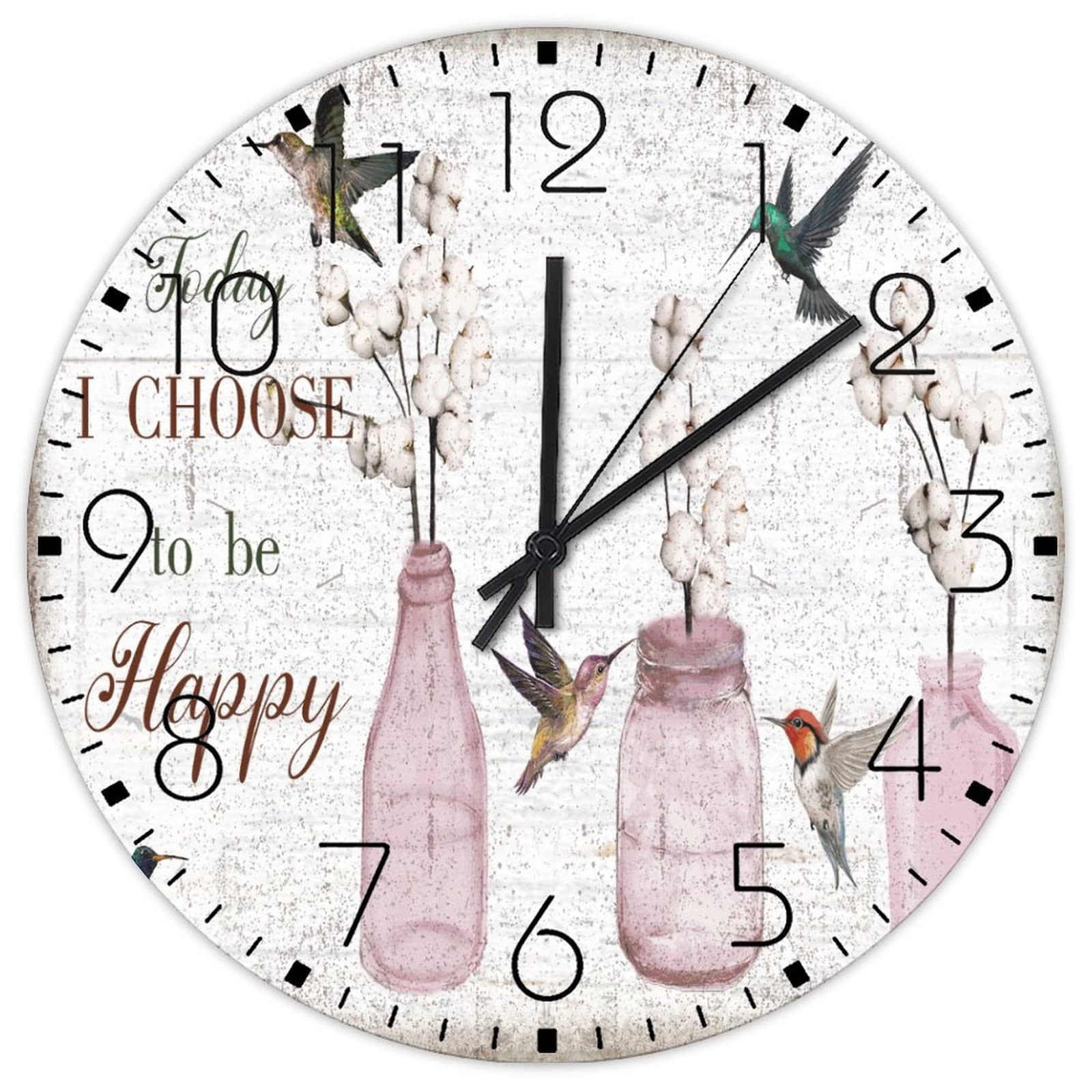 Horloge murale ronde en bois de 30 cm imprimé floral pour bureau