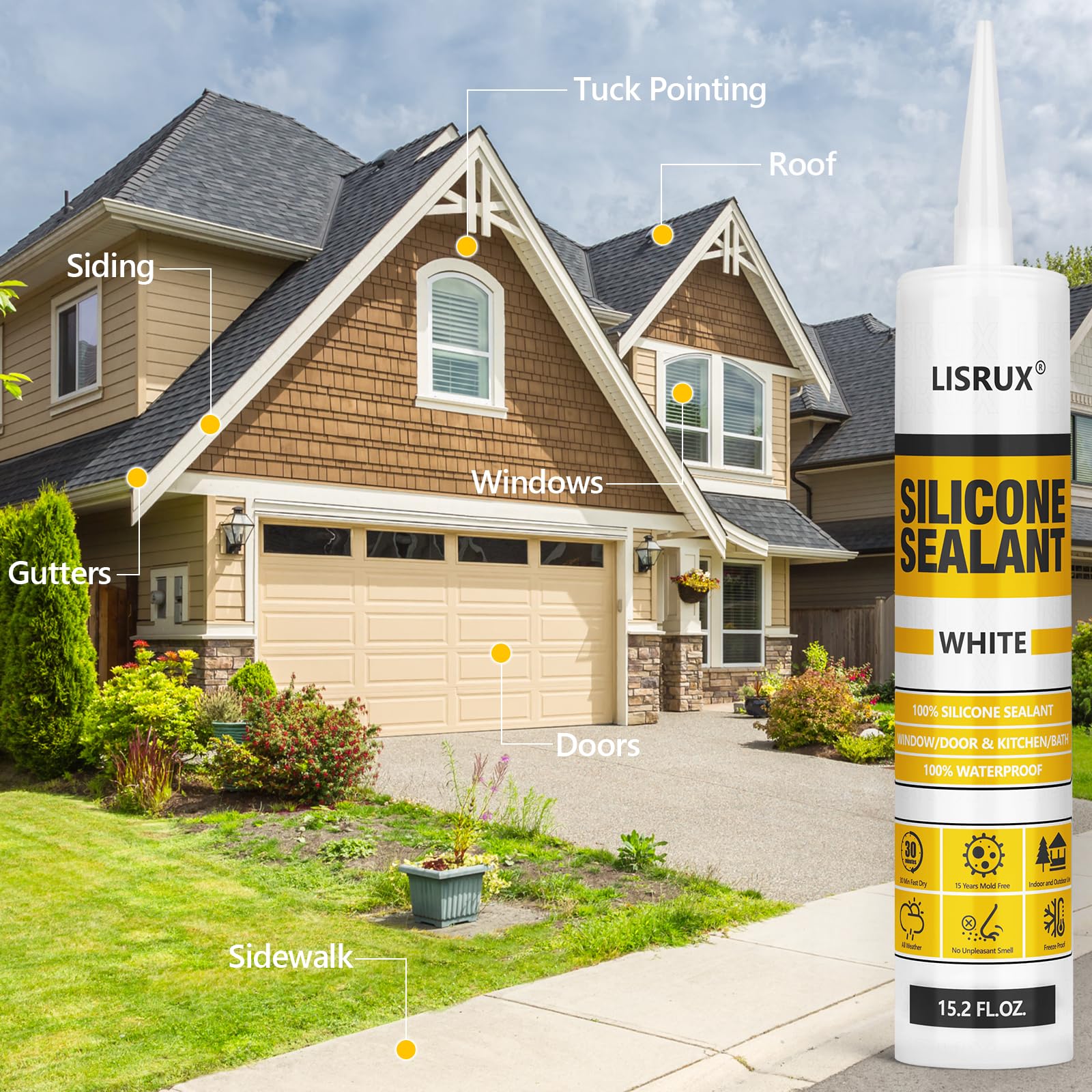 LISRUX Silicone Caulk - Waterproof Window & Door Sealant -8 LISRUX Silicone Caulk - Waterproof Window & Door Sealant -8