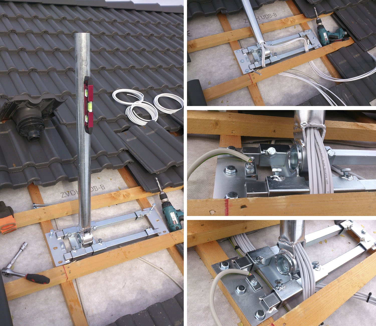 Dachsparrenhalter - DUR-line® Herkules S48-1300 - über 1000Nm - Breite: 55-90 cm, Masthöhe: 130 cm, Ø: 48 mm, feuerverzinkt, Kabeldurchführung