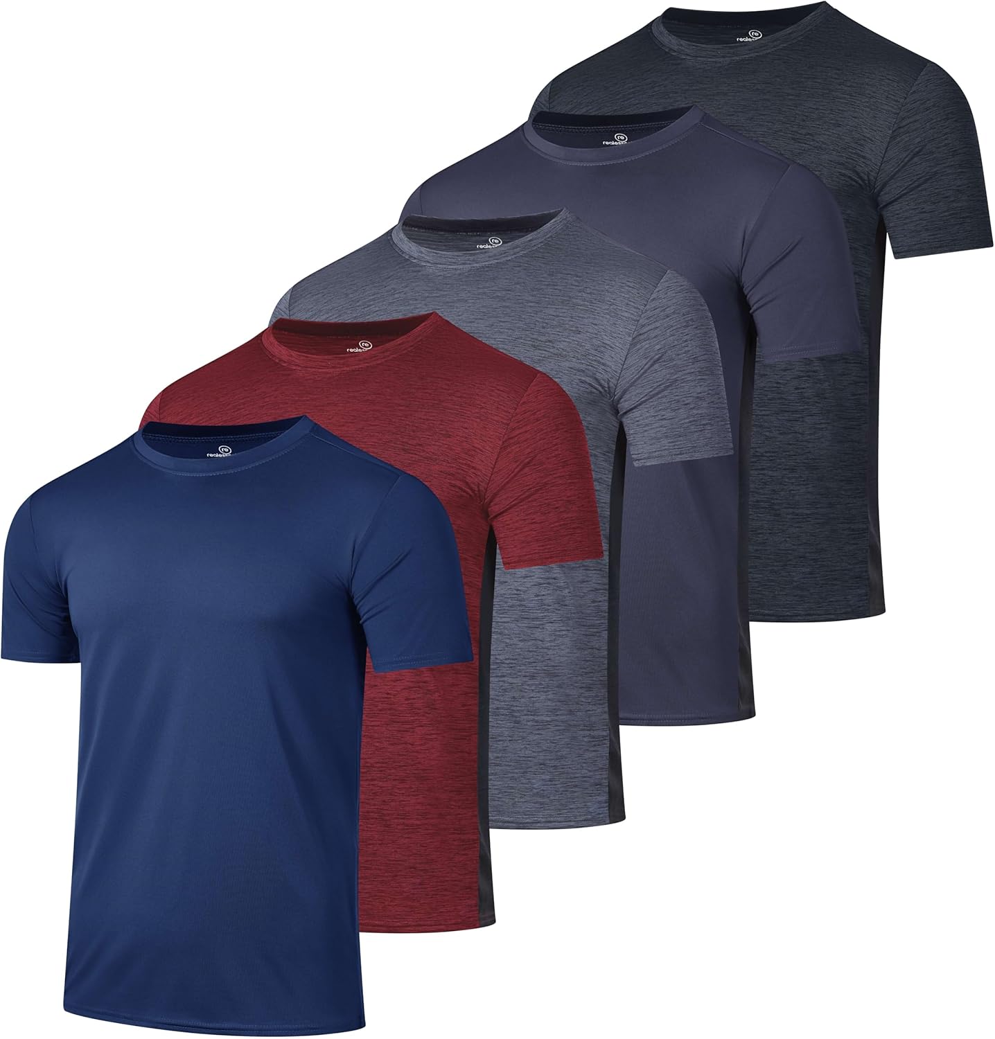 Real Essentials 5 Pack: Men’s Dry-Fit Moisture Wicking Active Athletic Performance Crew T-Shirt