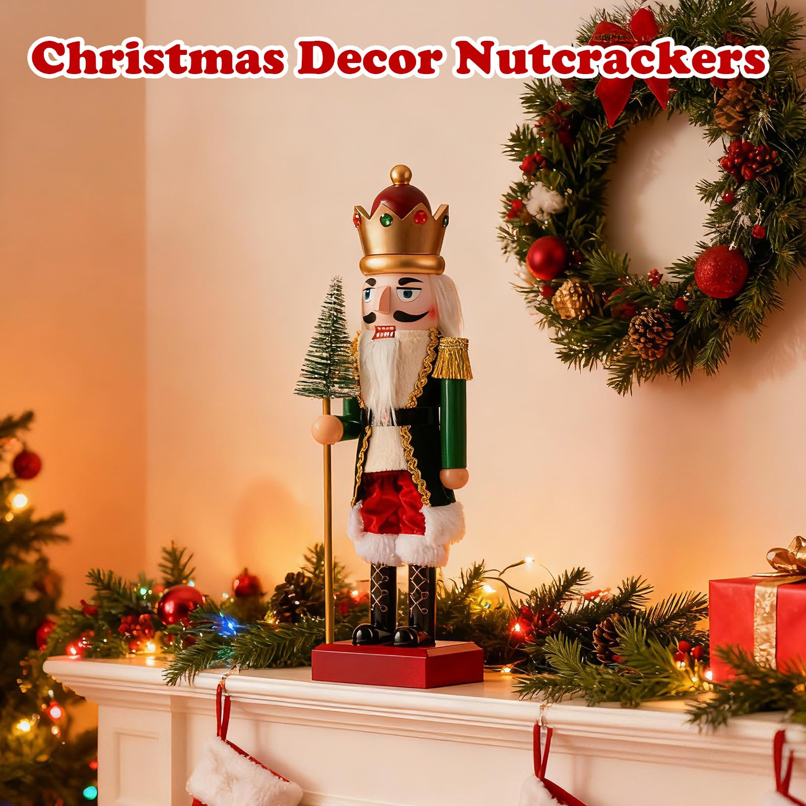 Soldatini Schiaccianoci di Natale, 38cm di Grandi Dimensioni Figure di Schiaccianoci di Natale con Luce LED e 10 Musiche Soldatini Schiacciano in Plastica per la Tradizione Regalo di Natal