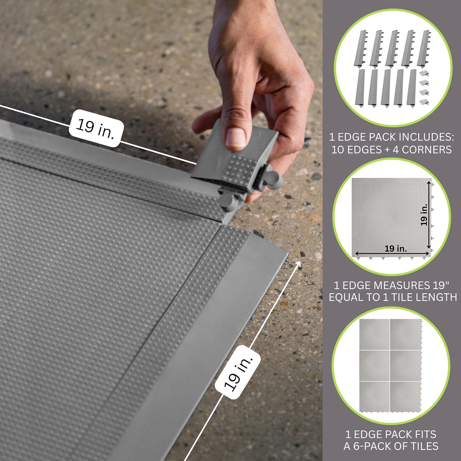 Baselayer Interlocking Floor Tile Trim Pieces - Beveled Edges and Corners - Durable ½ in TPE (Rubber Like, NOT Foam, no Odor) - 10 Edges and 4 Corners - Made in USA