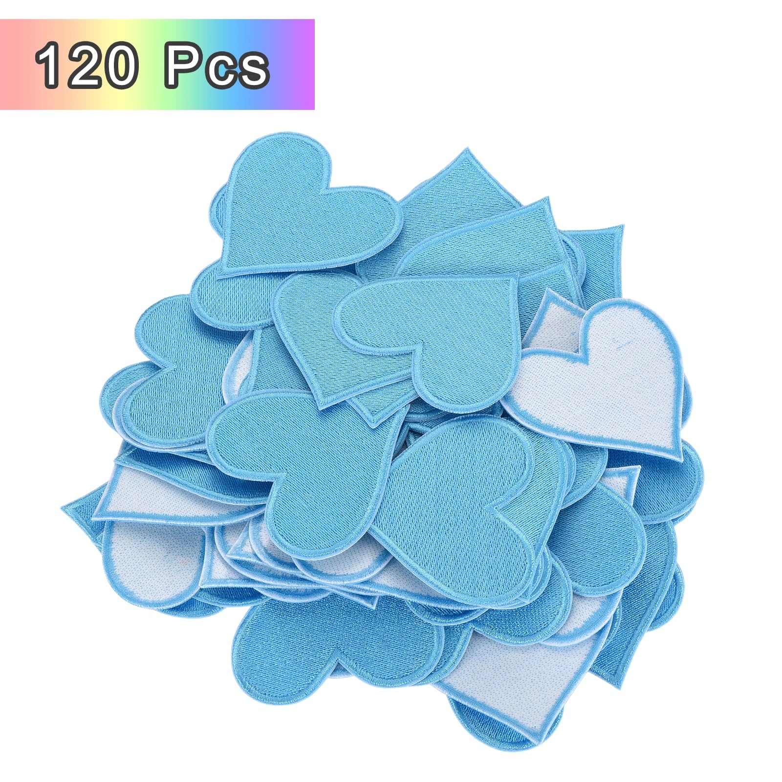 QUARKZMAN 120Pz Toppe Termoadesive a Forma di Cuore 6.8x7cm Blu Cielo