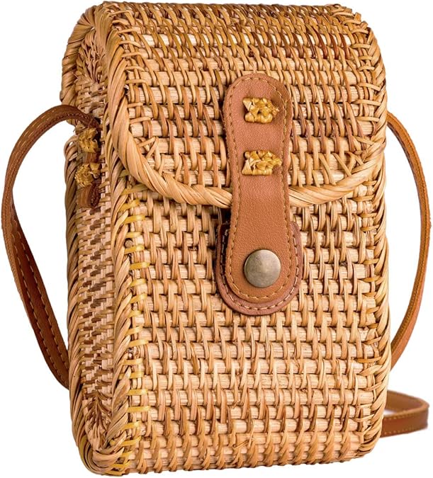 NATURAL NEO Phone Straw Bag Crossbody Wallet Small Boho Purse Rattan