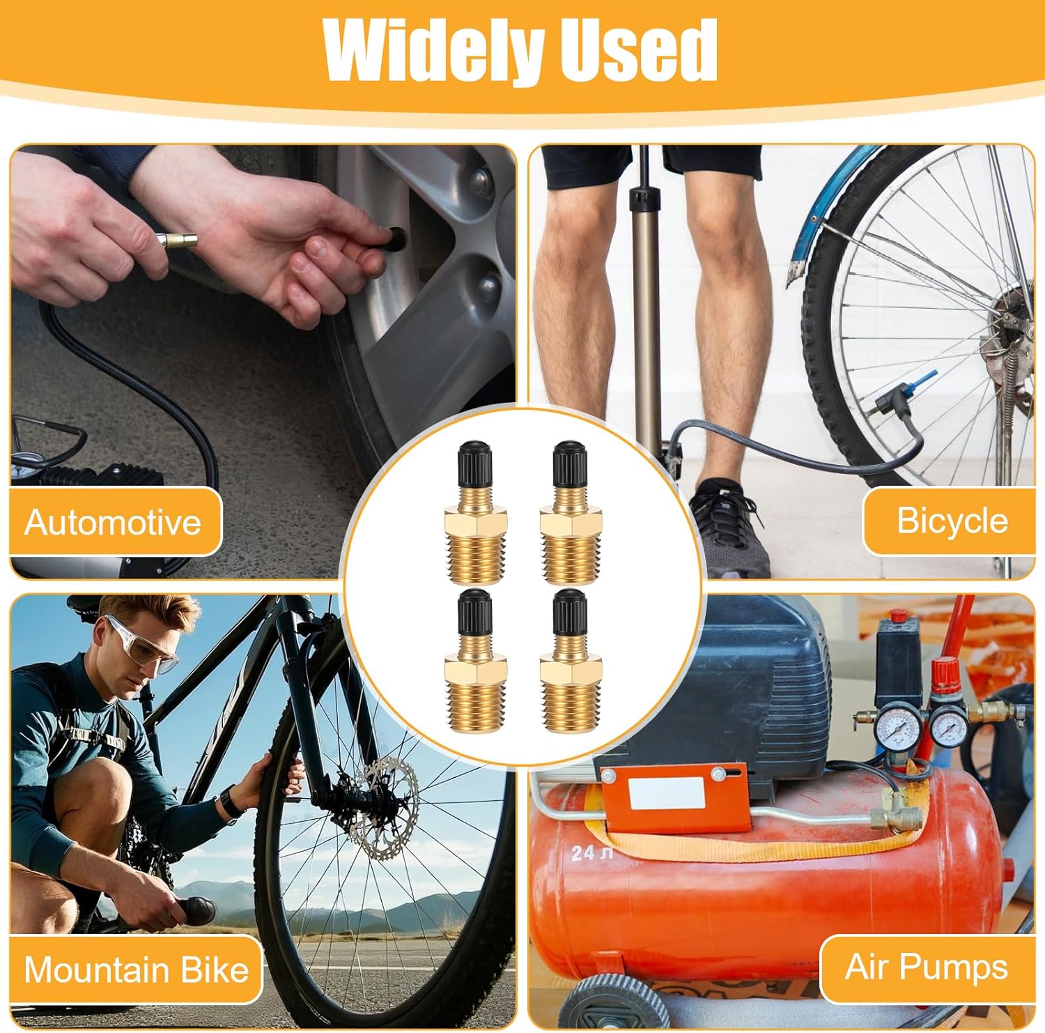 4 PCS Brass Air Inflator Adapter, Tire Inflator Connector for Portable Air Compressor, 1/4 Npt (M) to Standard Schrader Valve (M), for Auto Portable Air Compressor/Pump, Air Hose