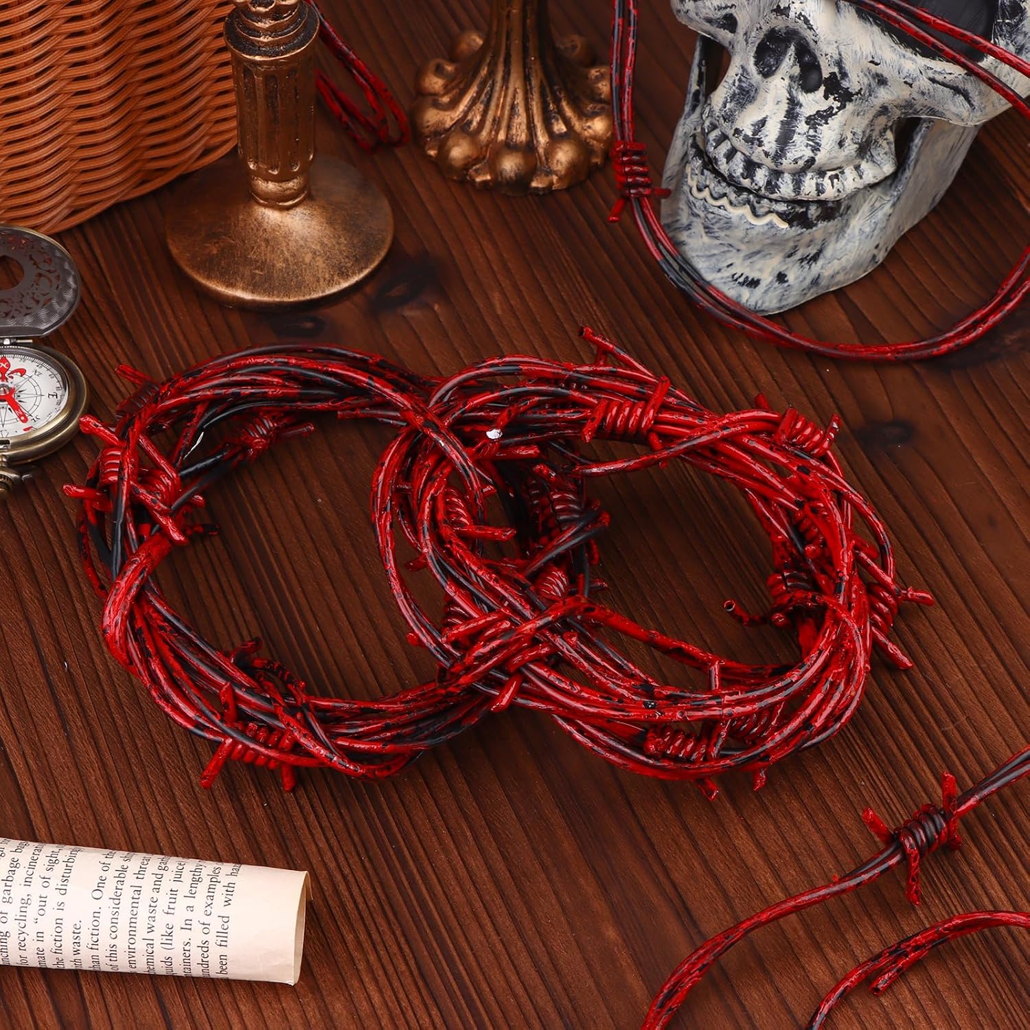 49 Foot Red Fake Rusted Barbed Wire Decoration 6 Pcs Halloween Plastic Barb Wire Decoration Prop Rust Red Western Decor Rusty Western Party Decorations Cowboy Decor for Cowboy Western Party Decor