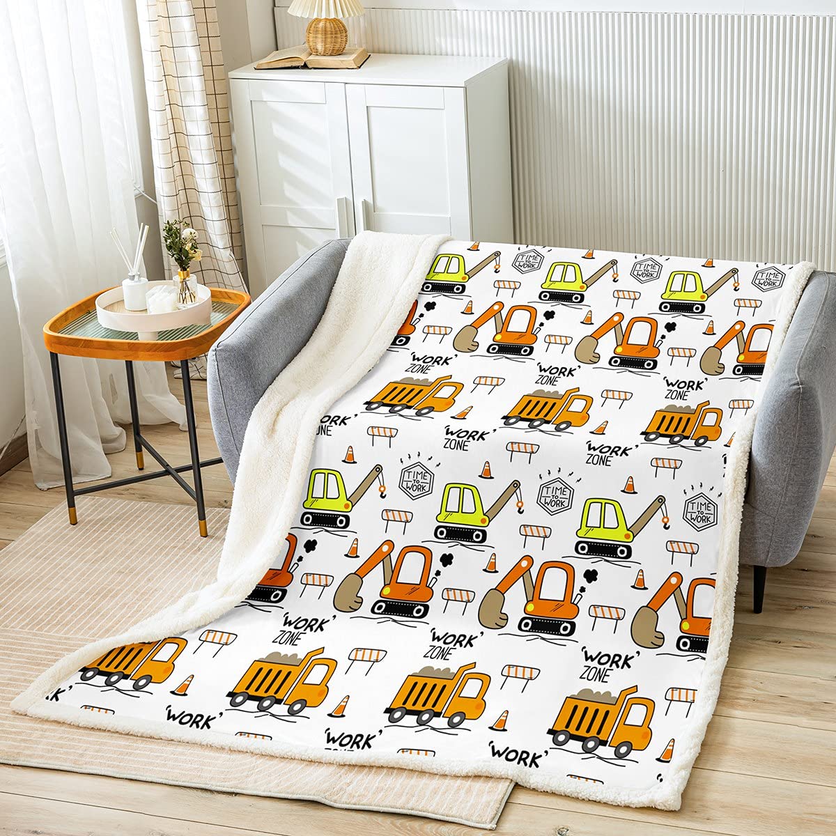 Construction Site Fleece Throw Blanket Tractor Excavator Truck CCCCCs and Throws Cartoon Car Sherpa Blanket for Kids Boys Girls King 87x94 Inch — image 1